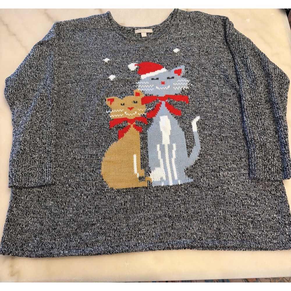 Woman Within Plus Size 26/28 2X Holiday Cat Knit Christmas Party Ugly Sweater